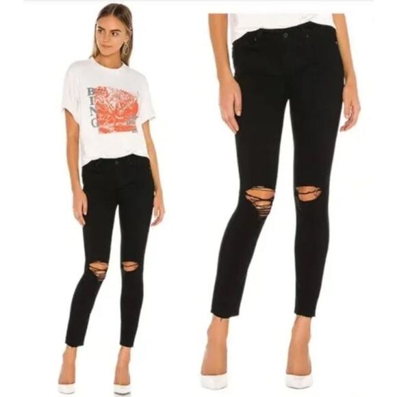 Paige Verdugo Ultra Skinny Black Denim Distressed Torn Knees Slim Y2K Jeans 26 - Picture 1 of 13